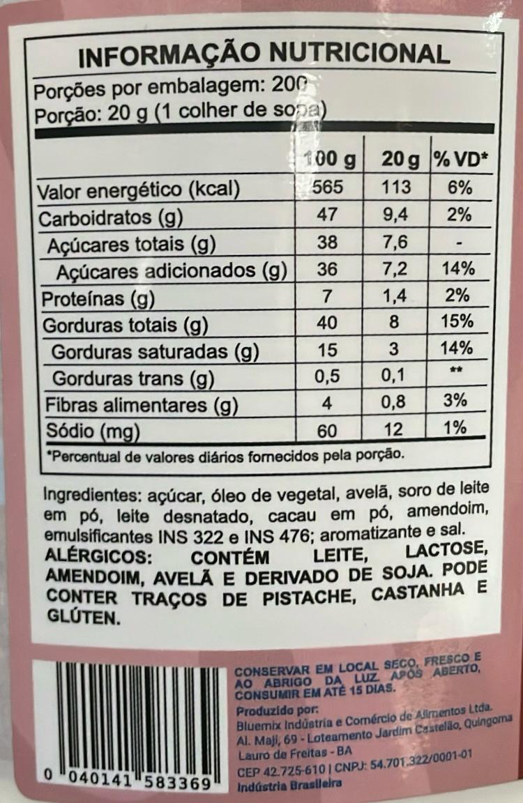 Blunella - Creme De Avelã Com Cacau - 4kg
